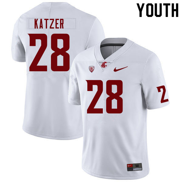 Youth #28 Kannon Katzer Washington State Cougars College Football Jerseys Sale-White - Click Image to Close